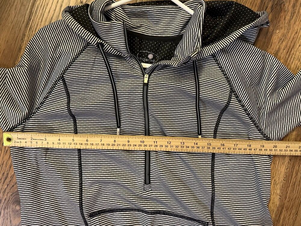 Tangerine XL Black White Striped Hooded Pullover 1/4 Zip Stretch Kangaroo Pocket - Picture 6 of 7